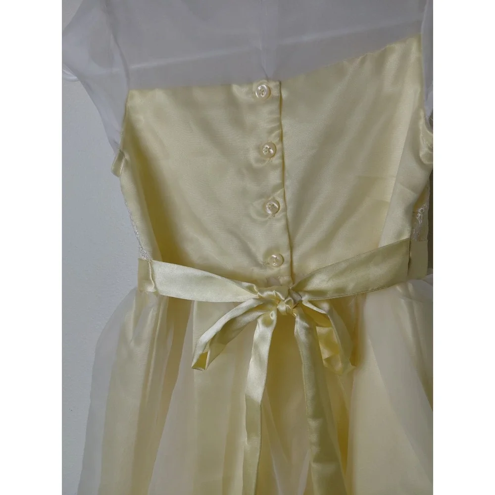 Jona Michelle Girl's Easter Spring Dress Yellow Lace Bow Sz 8 Party Wedding